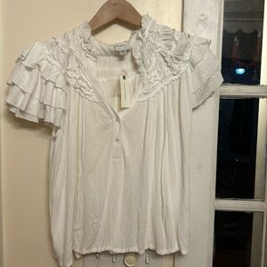NWT - Maeve for Anthropologie Short Sleeved White  Blouse
